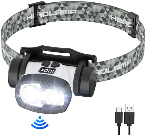 BOBKID Rechargeable 1500 Lumen Headlamp with 9 Modes and Motion Sensors