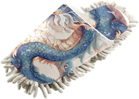 FLildon Microfiber Cleaning Slippers - Dragon Blue Washable Floor Mop Slipper