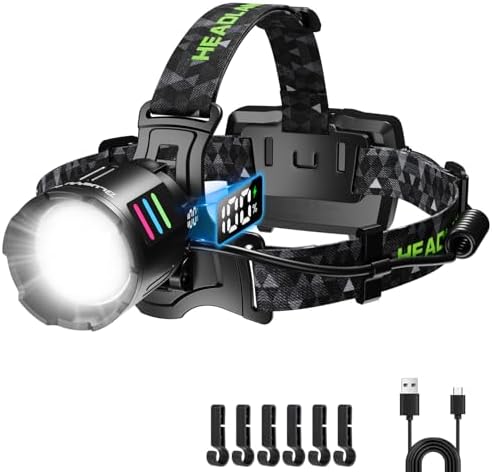 100000 Lumens Rechargeable LED Headlamp with 3 Modes and Adjustable Zoom