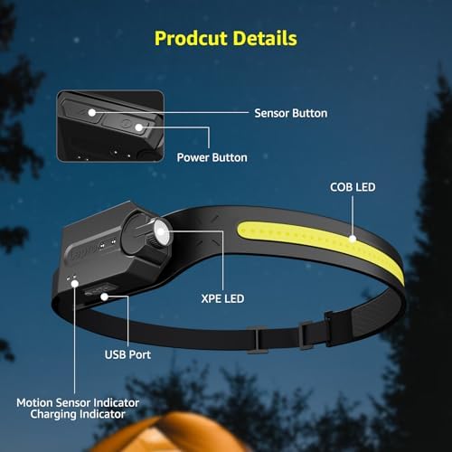 Rechargeable LED Headlamp for Camping Hiking Bright Durable