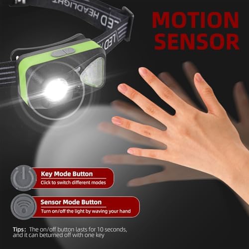 3-in-1 Rechargeable Headlamp Motion Sensor 11 Modes Outdoor Use
