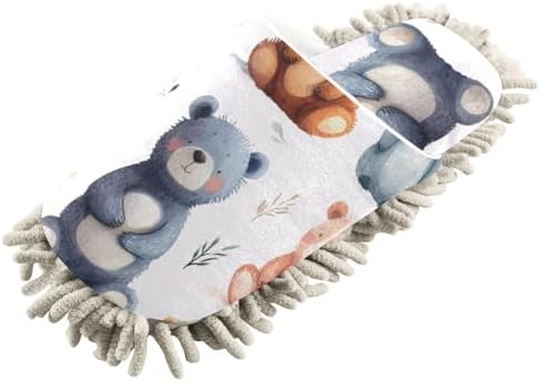 Flildon Microfiber Cleaning Slippers Cartoon Bear Mop for MenWomen Non-Slip Washable