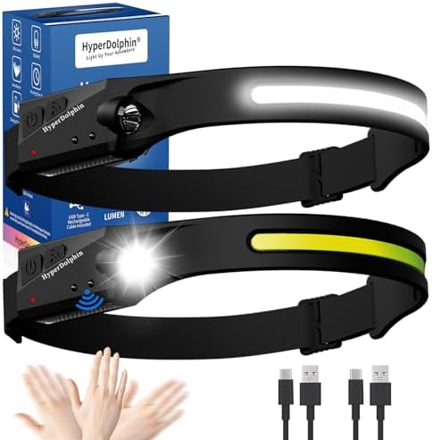 HyperDolphin 2-Pack Rechargeable Headlamp with Motion Sensor