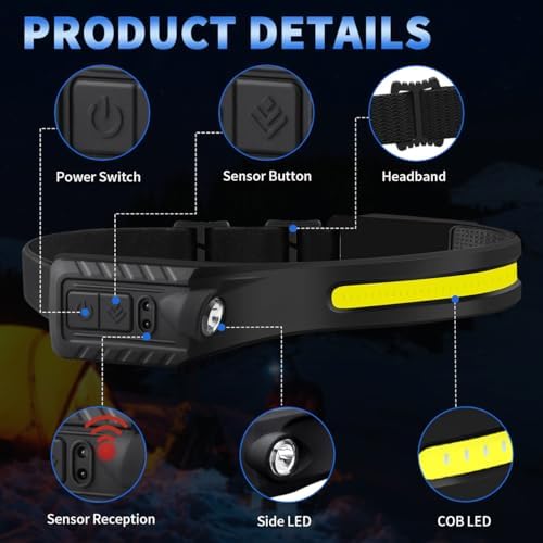 5-Pack Rechargeable Headlamp Set with COB Beam and Motion Sensor