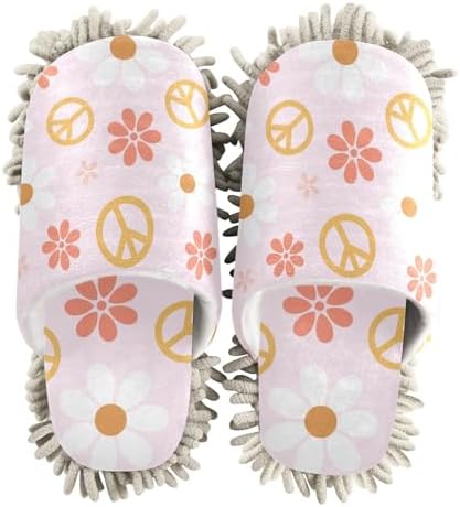 Kigai Microfiber Slippers Peace Sign Flower Pink Floor Mop Slippers