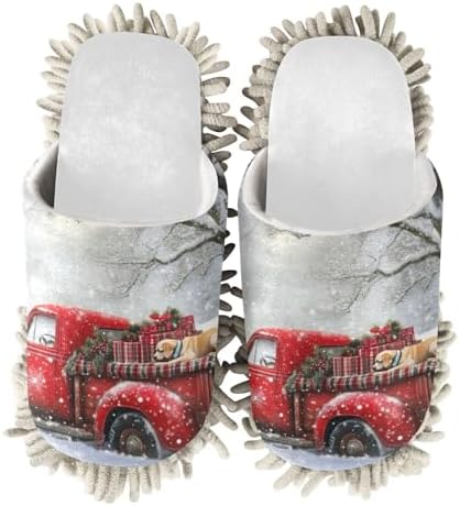 Cozy Red Truck Slippers for Women Soft Mopping Shoes Efficient Cleaning