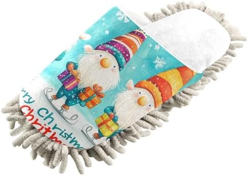 White Blue Christmas Gnome Mop Slippers