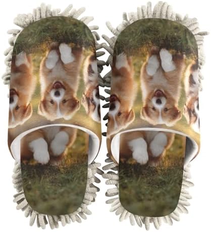 FLildon Microfiber Slippers with Dog Design Washable Mop Shoes for Home