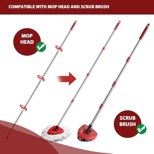 4-Section Adjustable Spin Mop Handle Replacement Sturdy for Tight Spots