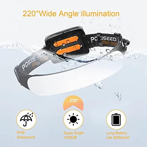 1500 Lumens Reusable Headlamp with 230 Beam for Camping Running Fishing
