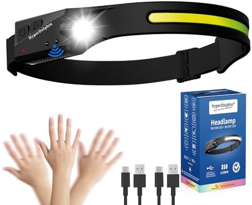 HyperDolphin Rechargeable LED Headlamp for Adults
