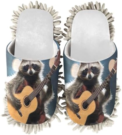 White Raccoon Guitar Mop Slippers for Women Men