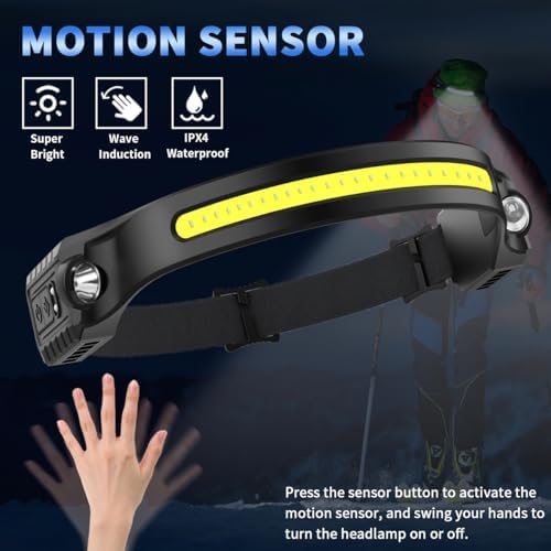 5-Pack Rechargeable Headlamp Set with COB Beam and Motion Sensor