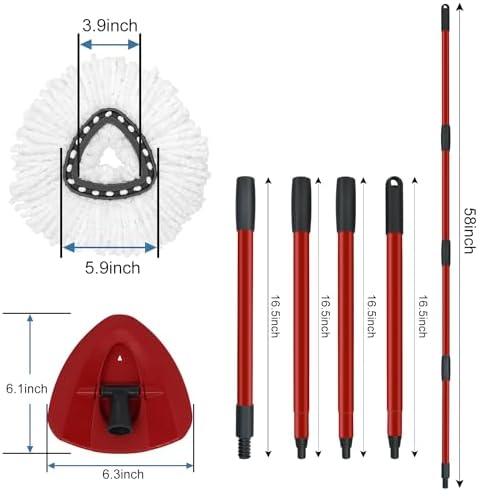 O-Ceda Spin Mop Replaceable Heads Handle Base Set