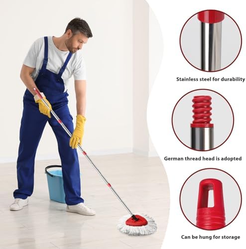4-Section Adjustable Spin Mop Handle Replacement Sturdy for Tight Spots