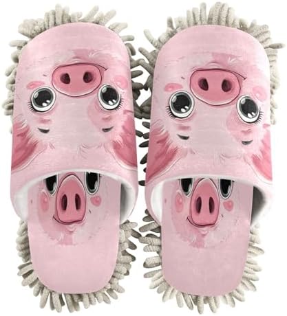 Zhirexin Cute Pig Cleaning Slippers Mop Shoes