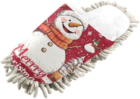 RunningBear White Red Snowman Mop Slippers Xmas