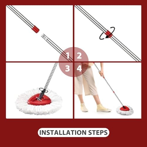 4-Section Adjustable Spin Mop Handle Replacement Sturdy for Tight Spots