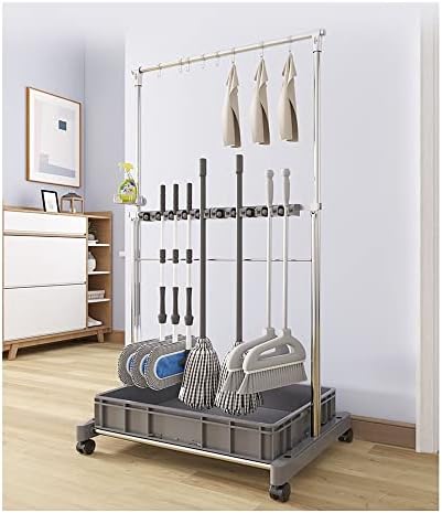 Sturdy Commercial Mop Rack with Hooks Trays for Clean Storage