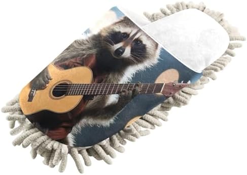 White Raccoon Guitar Mop Slippers for Women Men