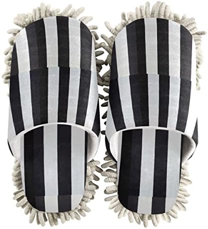 Black White Stripe Mop Slippers 3-in-1