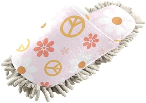 Kigai Microfiber Slippers Peace Sign Flower Pink Floor Mop Slippers