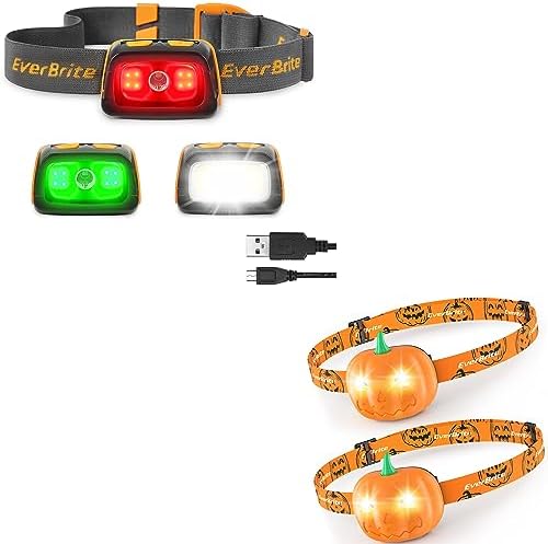 EverBrite Rechargeable Headlamp Dual Pack 7 Lighting Modes for Kids HalloweenFun