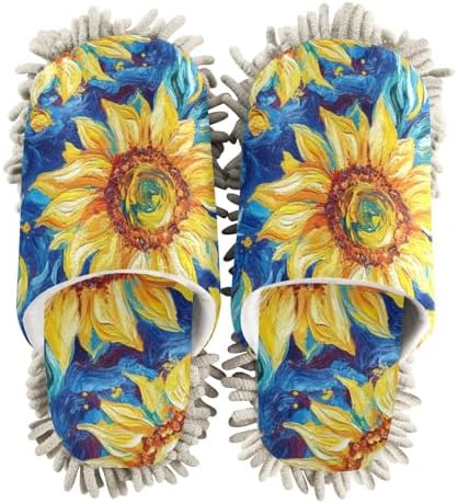 Microfiber Cleaning Slippers Van Gogh Style Sunflowers Washable Mop Shoes