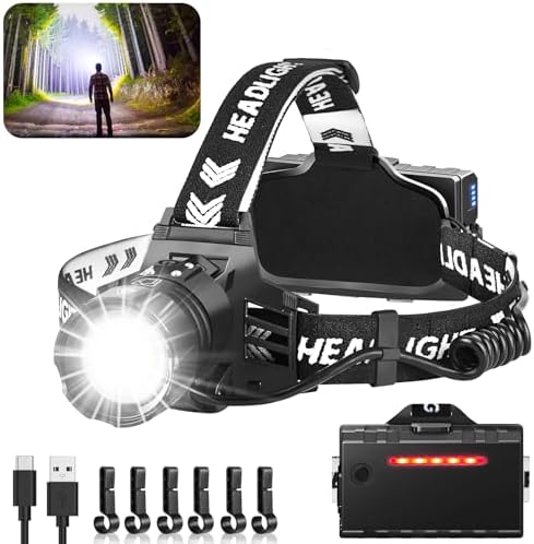 Rechargeable LED Headlamp 990000 Lumens 5 Modes Zoomable IPX7 Waterproof