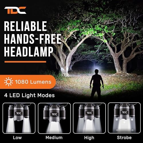 TDC 1080 Lumens LED Headlamp IPX4 Waterproof Rechargeable Camper Lights