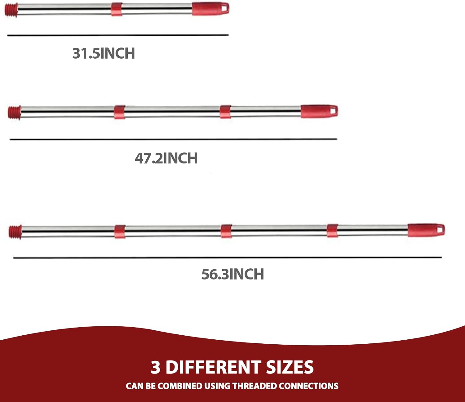 4-Section Adjustable Spin Mop Handle Replacement Sturdy for Tight Spots