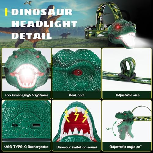 Adjustable Dinosaur Headlamp for Kids