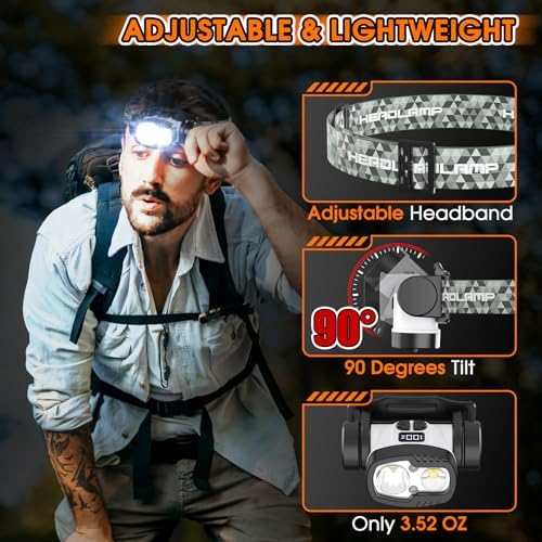 BOBKID Rechargeable 1500 Lumen Headlamp with 9 Modes and Motion Sensors
