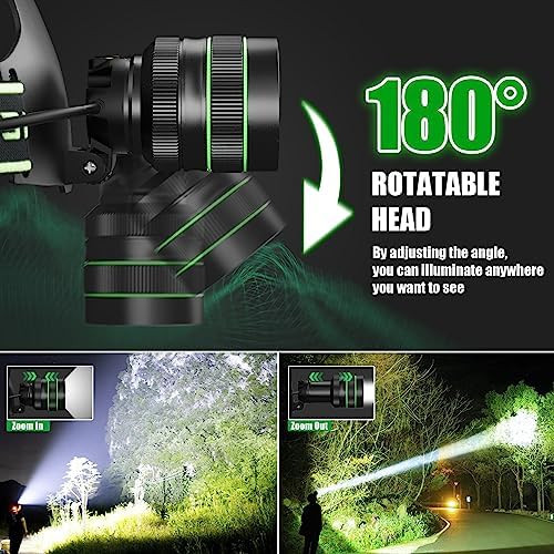 Rechargeable Headlamp with 100000 Lumens 5 ModesAdjustable Waterproof