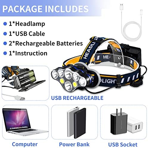 Rechargeable Headlamp 8 LED 18000 Lumen Waterproof with 8 Modes