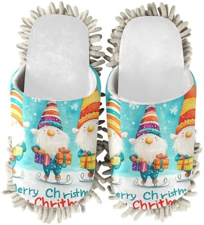 White Blue Christmas Gnome Mop Slippers