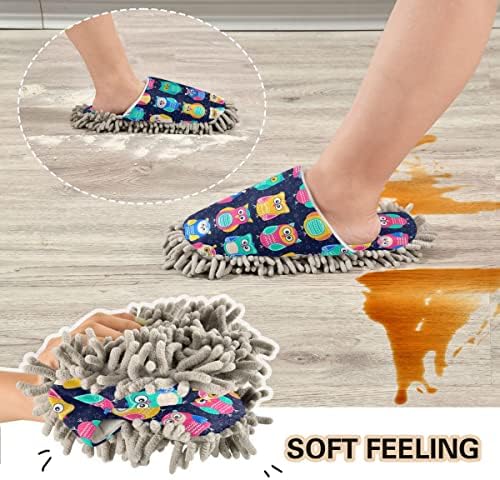 STYLISH OWLS MOP HOUSE SLIPPERS FOR EASY FLOOR MAINTENANCE