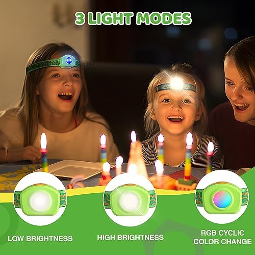 Bright Adjustable RGB Kids Headlamp for Camping More