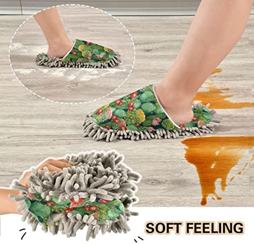 DOMIKING Cactus Flowers Microfiber Mop Slipper Shoes for Men