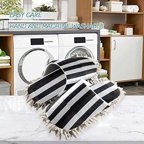 Black White Stripe Mop Slippers 3-in-1