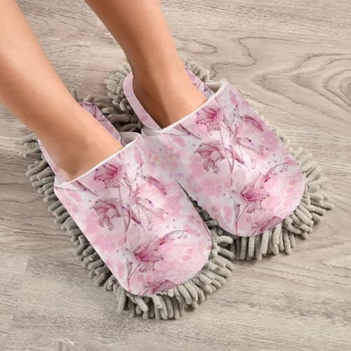 Kigai Microfiber Slippers for Perfect Floor Cleaning Pink Gladiolus Design
