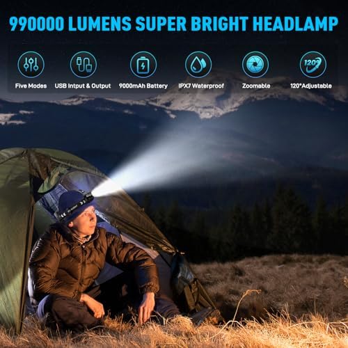 Sinvimes 990000 Lumen LED Rechargeable Headlamp Bright Reliable