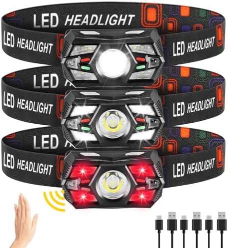 Bright Rechargeable Headlamp with Motion Sensor forcamping and Hiking