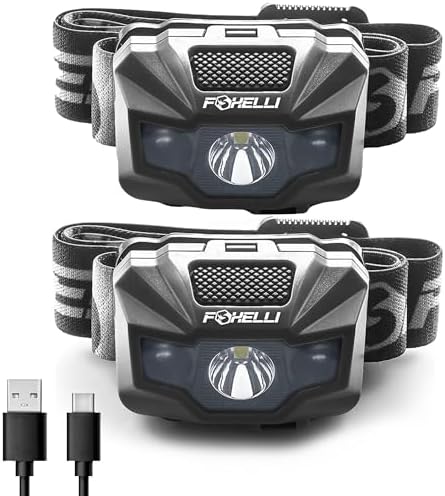 Foxelli Rechargeable Headlamp - Confident Outdoors Red Light Waterproof and Reusable