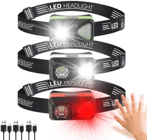 3-in-1 Rechargeable Headlamp Motion Sensor 11 Modes Outdoor Use