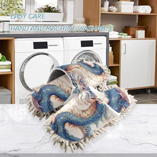 FLildon Microfiber Cleaning Slippers - Dragon Blue Washable Floor Mop Slipper