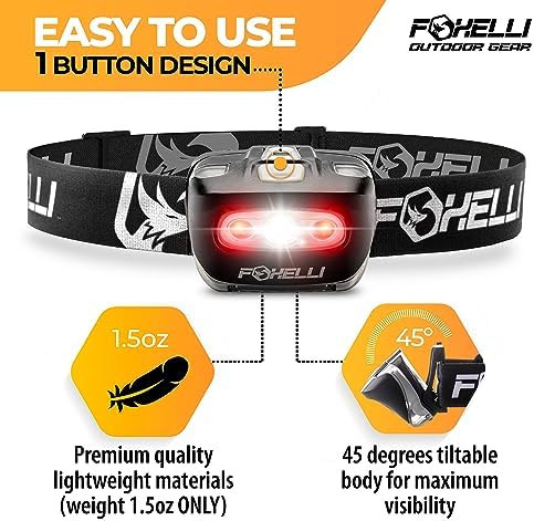 Foxelli SuperBright LED Headlamp Flashlight