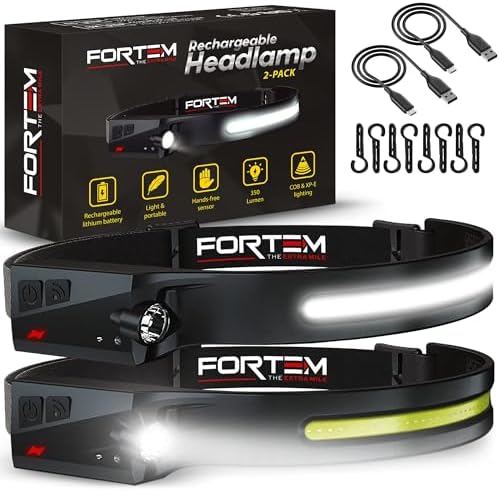 FORTEM Headlamp Rechargeable 2-Pack