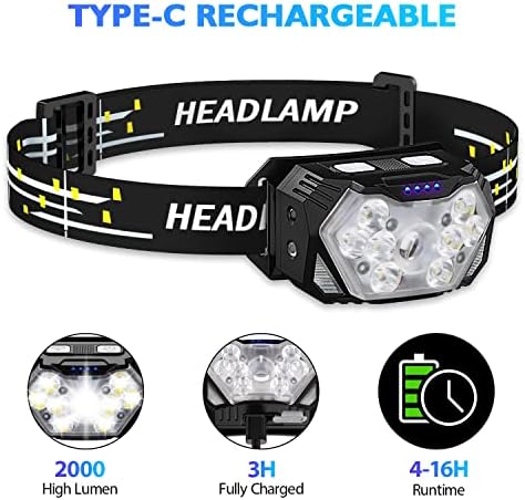 9 LED Rechargeable Headlamp 2-Pack 2000 Lumens