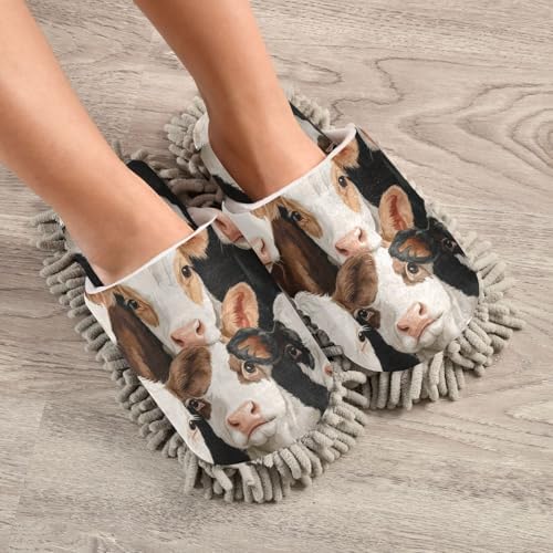 FLildon Microfiber Mop Slippers Farm Cow Design for Men Women